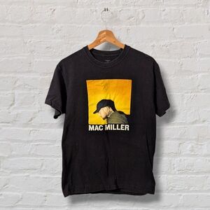 Mac Miller Hip Hop Fan Profile Design Crewneck Shirt Sleeve Cotton Black Size M